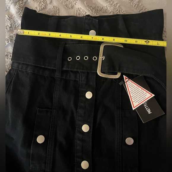 Snatched midi, black denim skirt, raw edge - Picture 4 of 5
